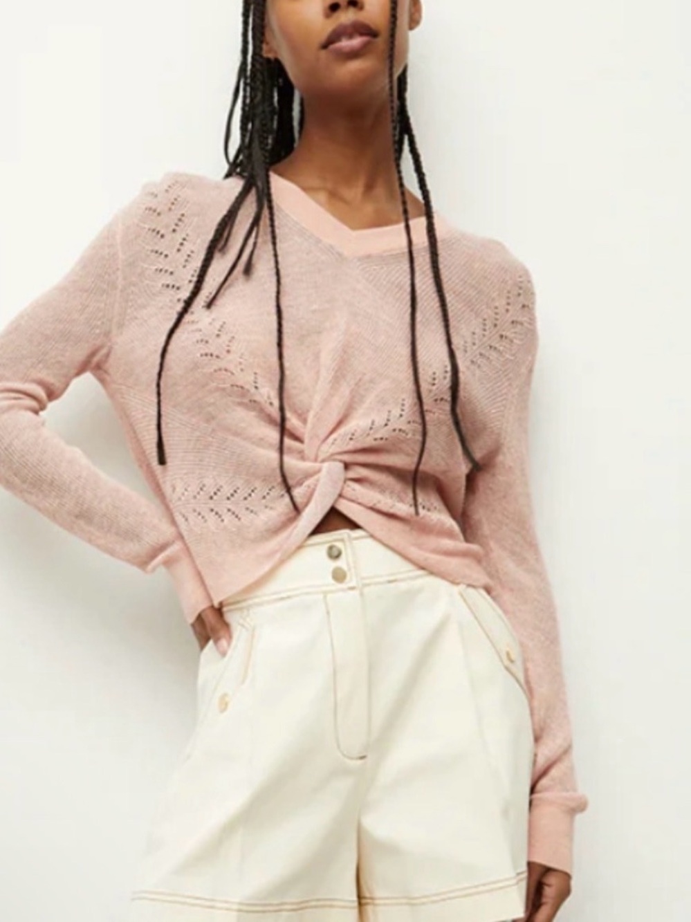 Veronica Beard NWT Light Pink Twist-Front Knit Sweater